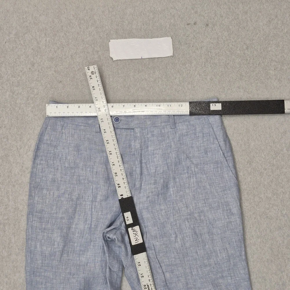 Bar III Men Pants 30W 30L Blue Linen Dress Pants Button Slim 26